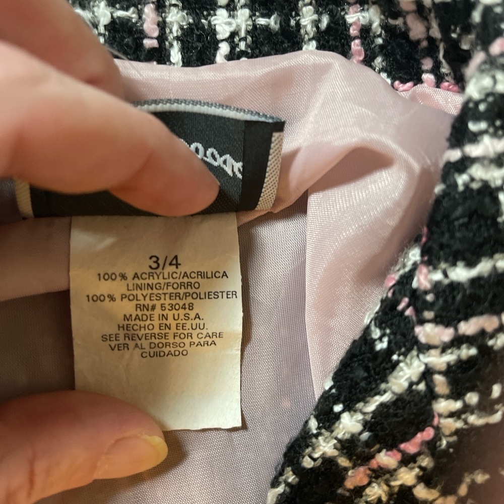 “Breakin Loose Tweed Coat Dress Size 3/4 Black Pink Bouclé Plaid Made in USA” - Picture 10 of 14